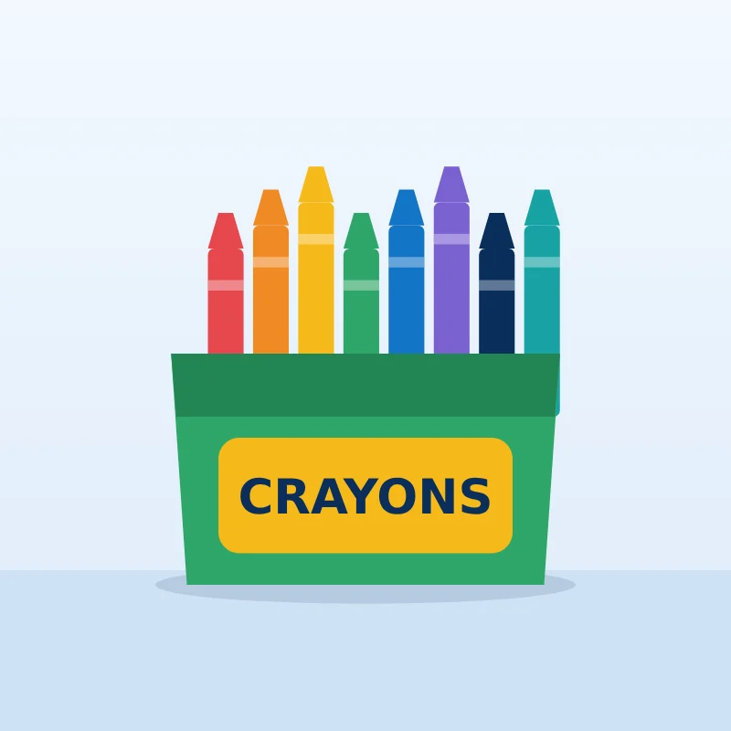Crayons and markers in bright colours