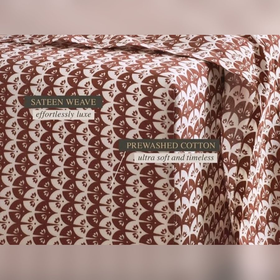 Brown and white patterned cotton sateen sheet