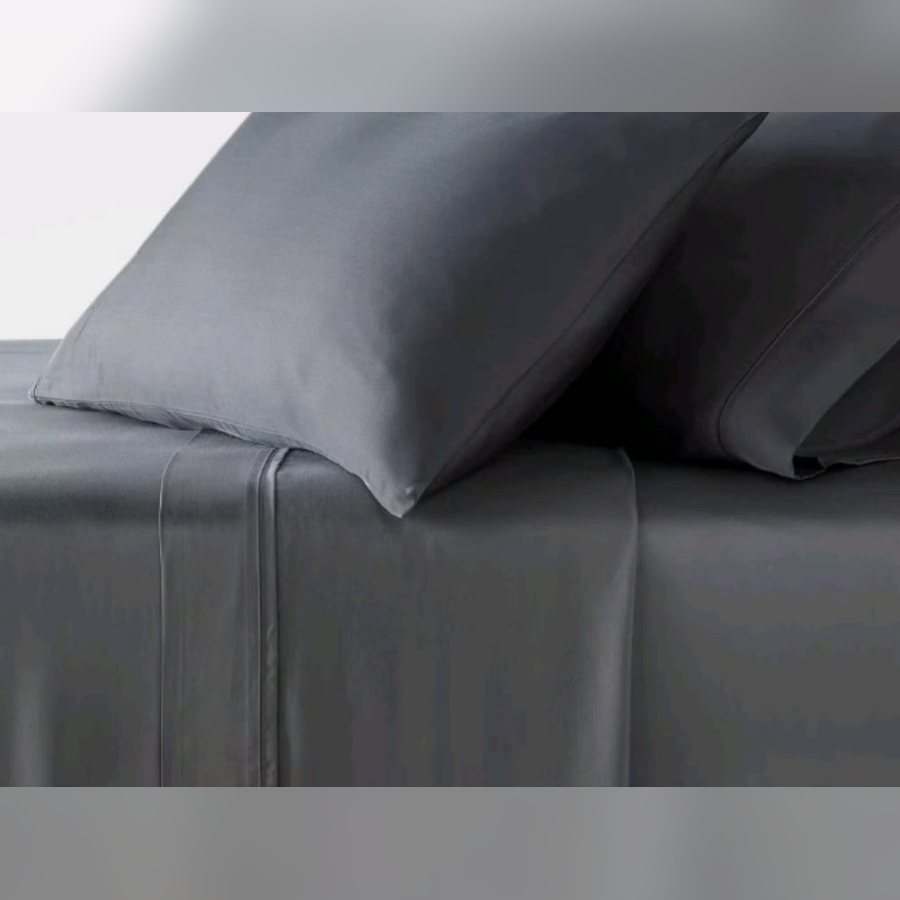 Grey sateen sheet set with pillowcases